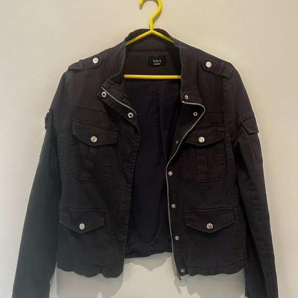 VICI Under Your Command Cotton Pocket Utility Jacket Charcoal/Navy Size M - Picture 1 of 5